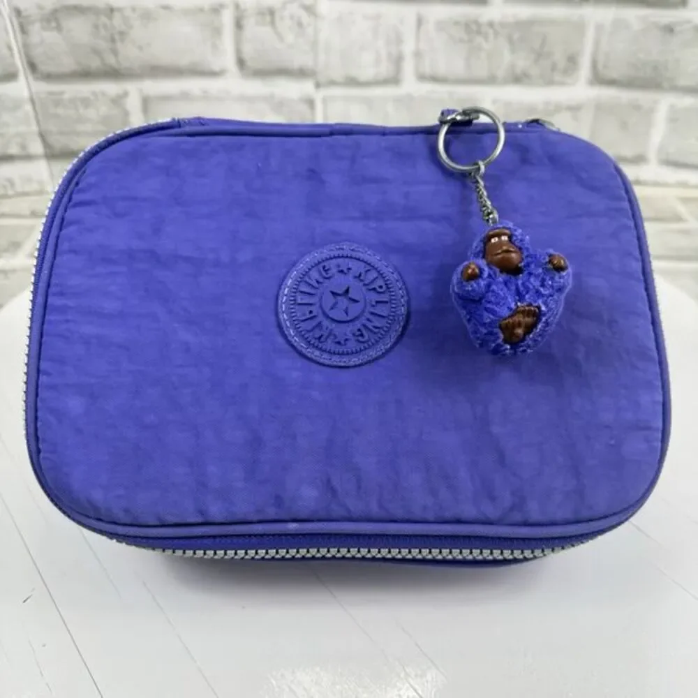 Kipling 101 Pens Case Make up Case Clutch Polyamide Purple with Charm